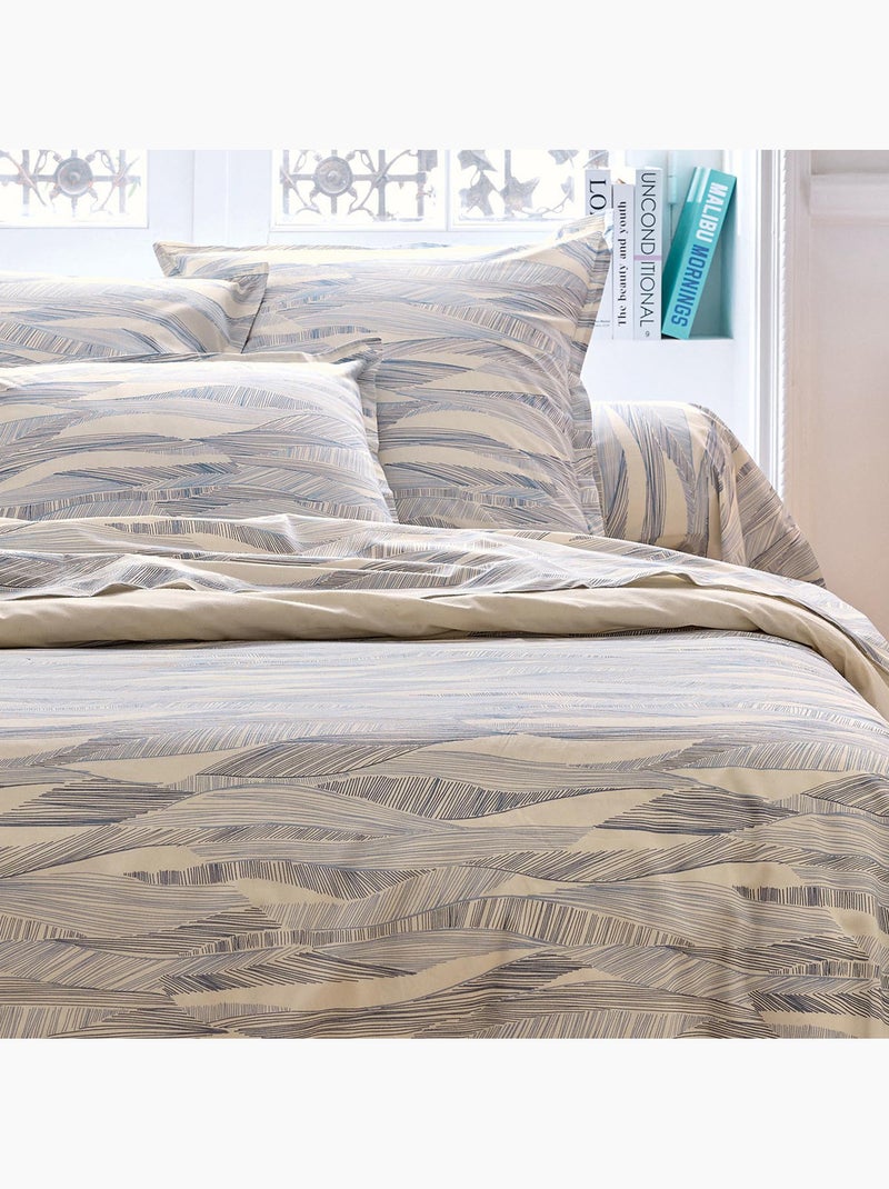 Parure de lit 3 pièces coton motif ondulé housse + taies Bleu - Kiabi