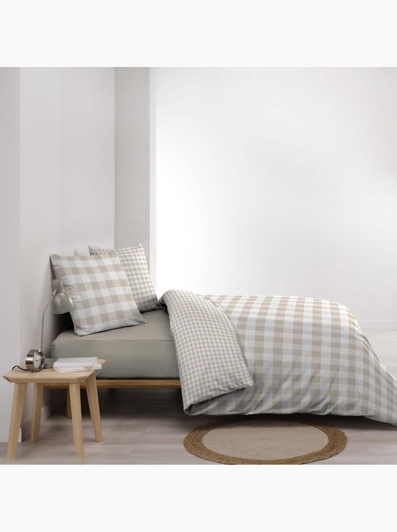 Parure de lit 3 pièces en coton à carreaux housse + taies Beige grès - Kiabi