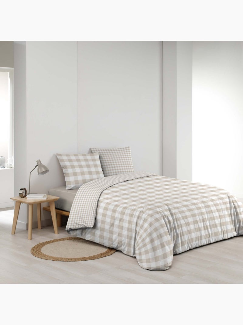 Parure de lit 3 pièces en coton à carreaux housse + taies Beige grès - Kiabi