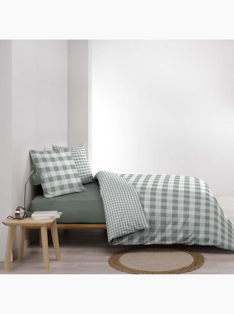 Parure de lit 3 pièces en coton à carreaux housse + taies Vert clair - Kiabi