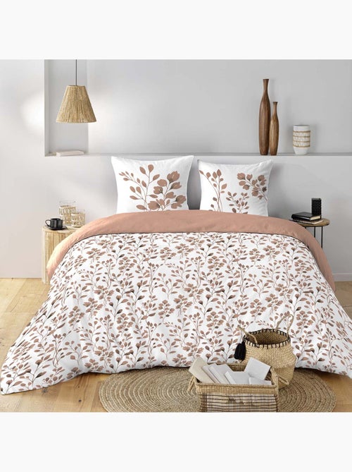 Parure de lit 3 pièces en coton à motif feuillage housse + taies - Kiabi
