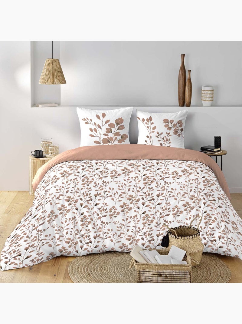 Parure de lit 3 pièces en coton à motif feuillage housse + taies Rose - Kiabi