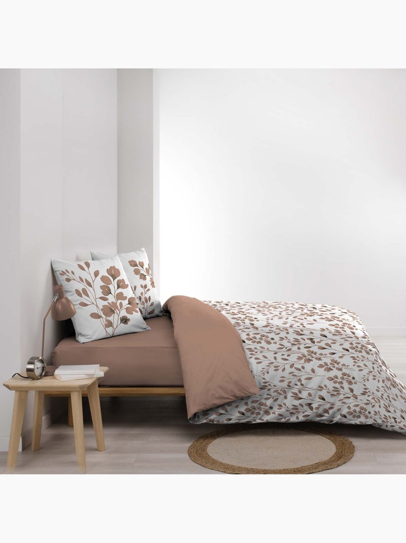 Parure de lit 3 pièces en coton à motif feuillage housse + taies Rose - Kiabi