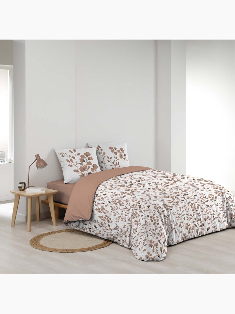 Parure de lit 3 pièces en coton à motif feuillage housse + taies Rose - Kiabi