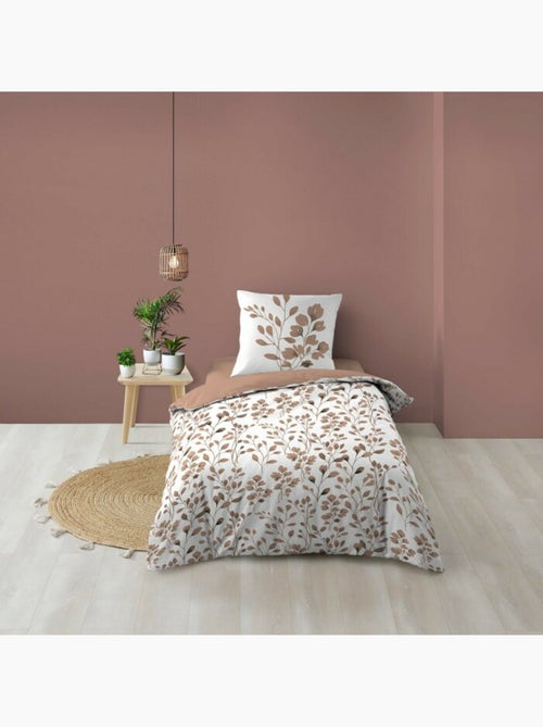 Parure de lit 3 pièces en coton à motif feuillage housse + taies - Kiabi