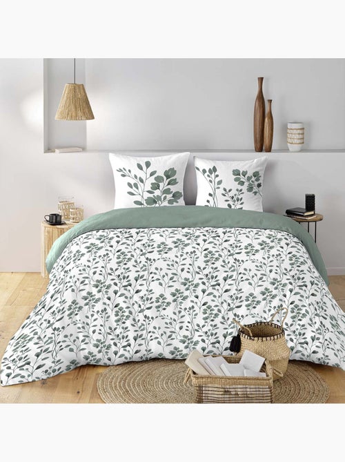 Parure de lit 3 pièces en coton à motif feuillage housse + taies - Kiabi