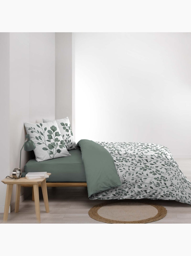 Parure de lit 3 pièces en coton à motif feuillage housse + taies Vert clair - Kiabi