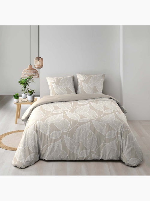 Parure de lit 3 pièces en coton à motif feuilles housse + taies - Kiabi