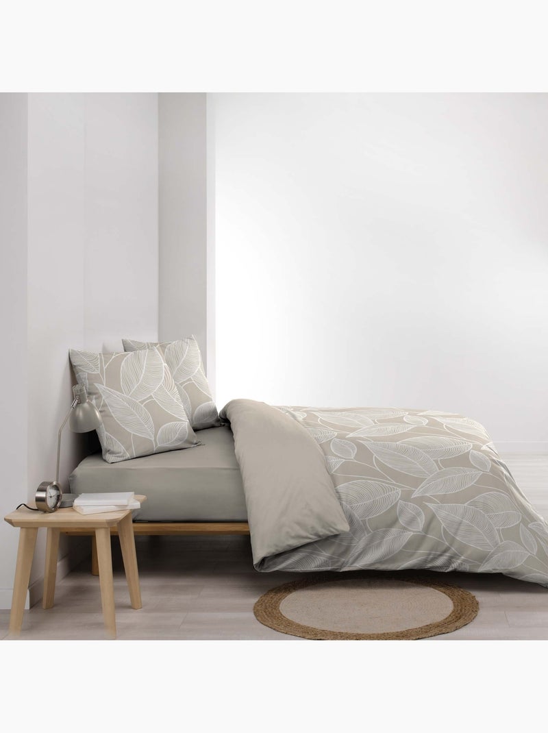 Parure de lit 3 pièces en coton à motif feuilles housse + taies Beige grès - Kiabi
