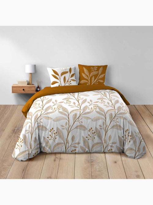 Parure de lit 3 pièces en coton à motif feuilles housse + taies - Kiabi