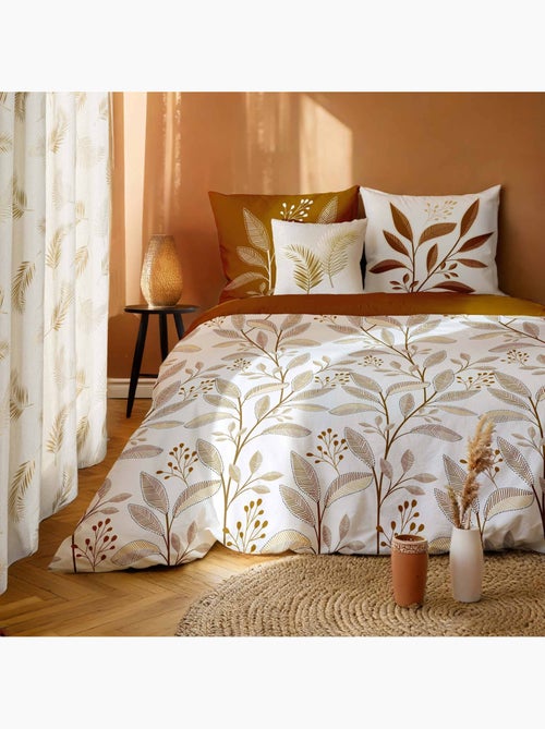 Parure de lit 3 pièces en coton à motif feuilles housse + taies - Kiabi