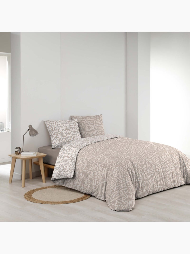 Parure de lit 3 pièces en coton à motif géométrique housse + taies Vert - Kiabi