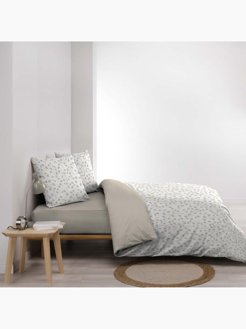 Parure de lit 3 pièces en coton à motif petites feuilles housse + taies Beige grès - Kiabi