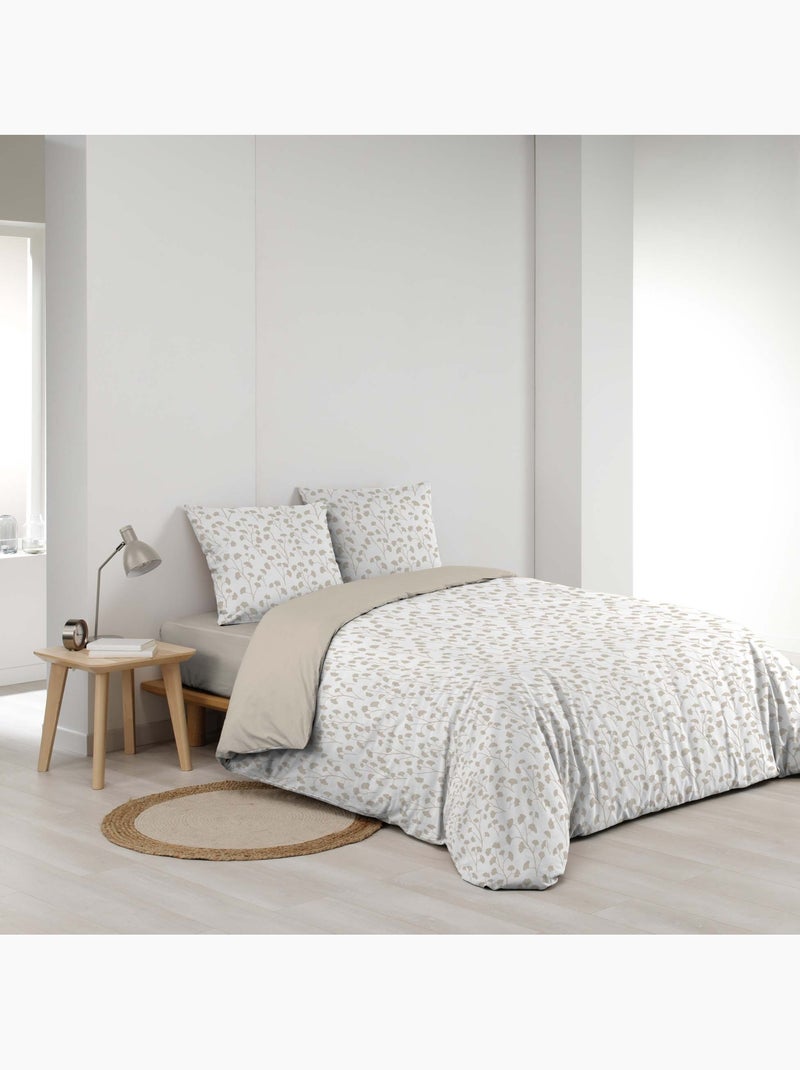 Parure de lit 3 pièces en coton à motif petites feuilles housse + taies Beige grès - Kiabi