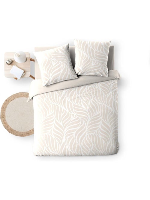 Parure de lit 3 pièces en coton feuille design housse + taies - Kiabi