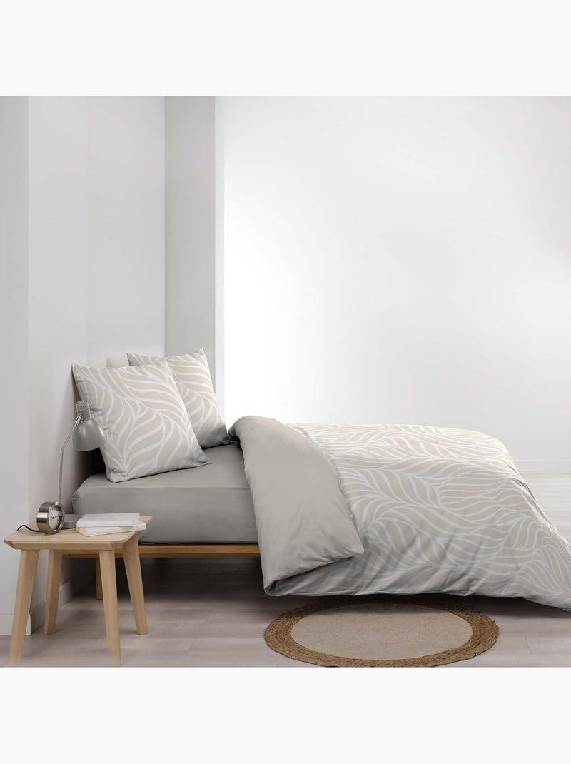 Parure de lit 3 pièces en coton feuille design housse + taies Beige sable - Kiabi