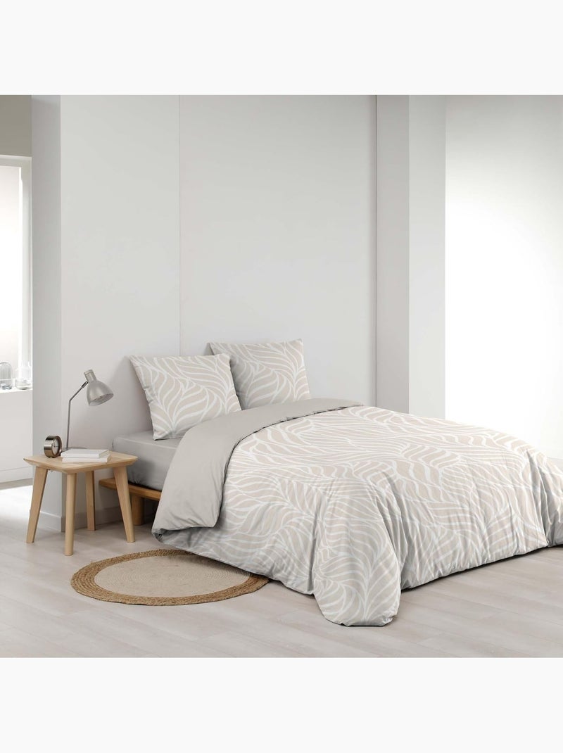 Parure de lit 3 pièces en coton feuille design housse + taies Beige sable - Kiabi