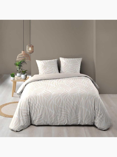 Parure de lit 3 pièces en coton feuille design housse + taies - Kiabi