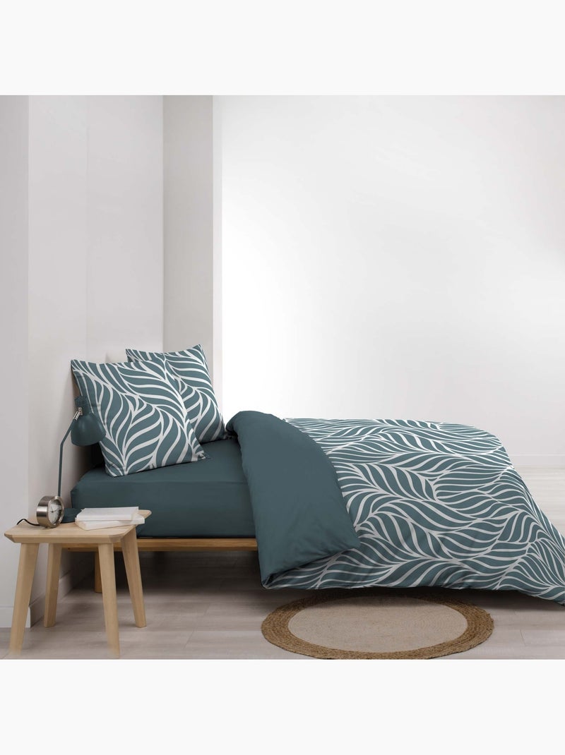 Parure de lit 3 pièces en coton feuille design housse + taies Bleu - Kiabi
