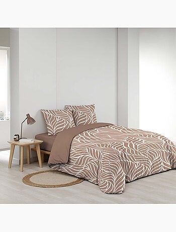 Parure de lit 3 pièces en coton feuille design housse + taies