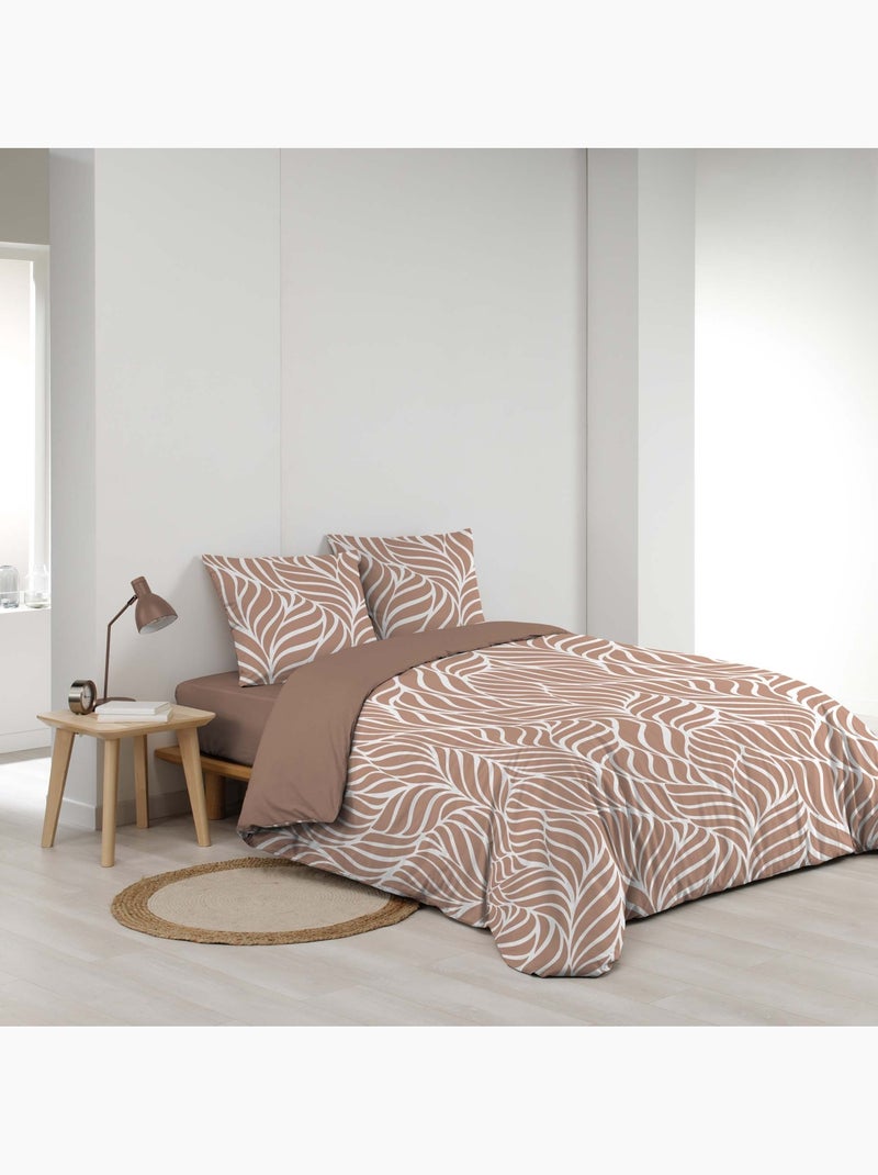 Parure de lit 3 pièces en coton feuille design housse + taies Marron - Kiabi