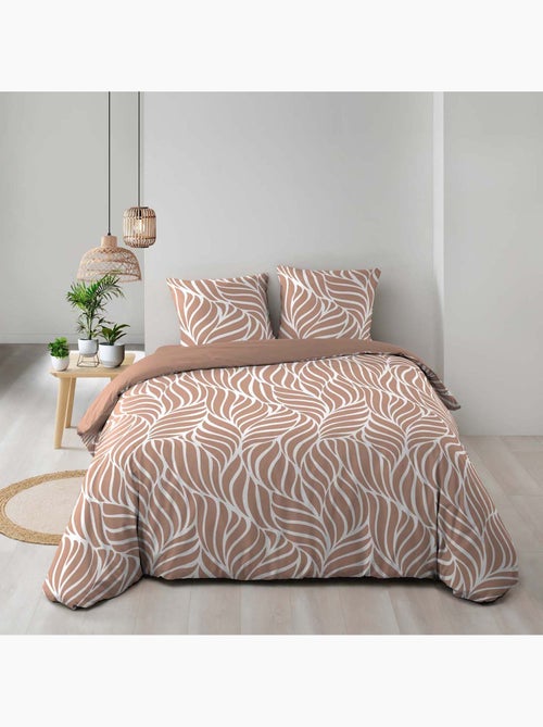 Parure de lit 3 pièces en coton feuille design housse + taies - Kiabi