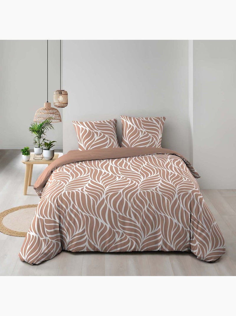 Parure de lit 3 pièces en coton feuille design housse + taies Marron - Kiabi