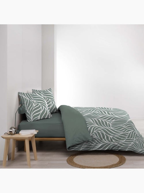 Parure de lit 3 pièces en coton feuille design housse + taies - Kiabi