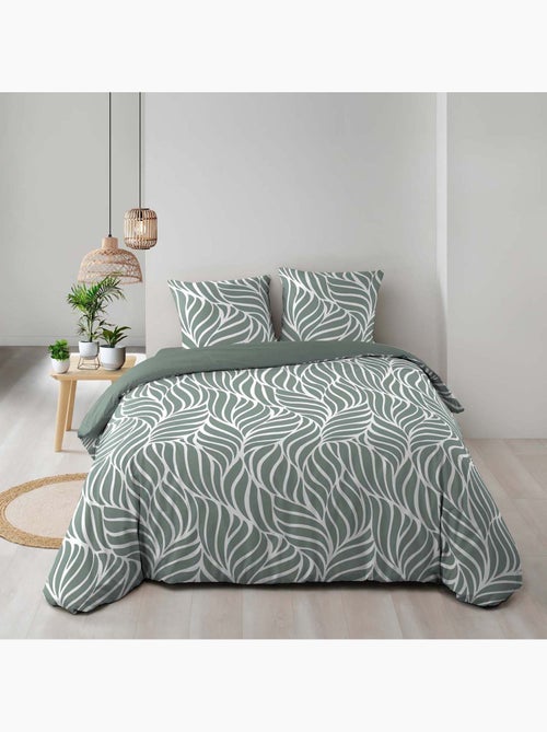 Parure de lit 3 pièces en coton feuille design housse + taies - Kiabi