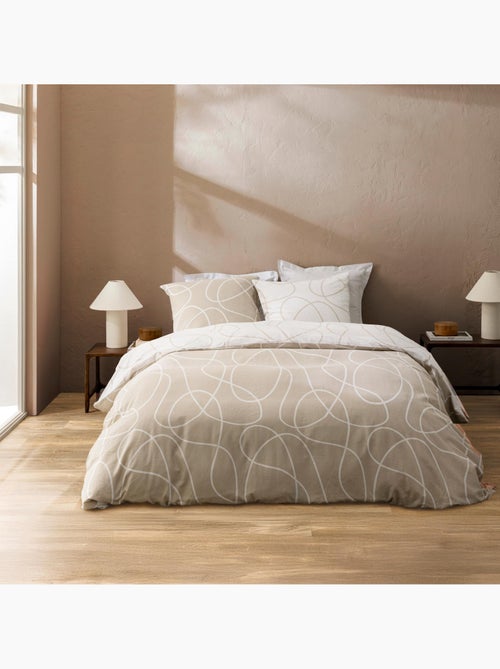 Parure de lit 3 pièces en coton relief trait design housse + taies - Kiabi