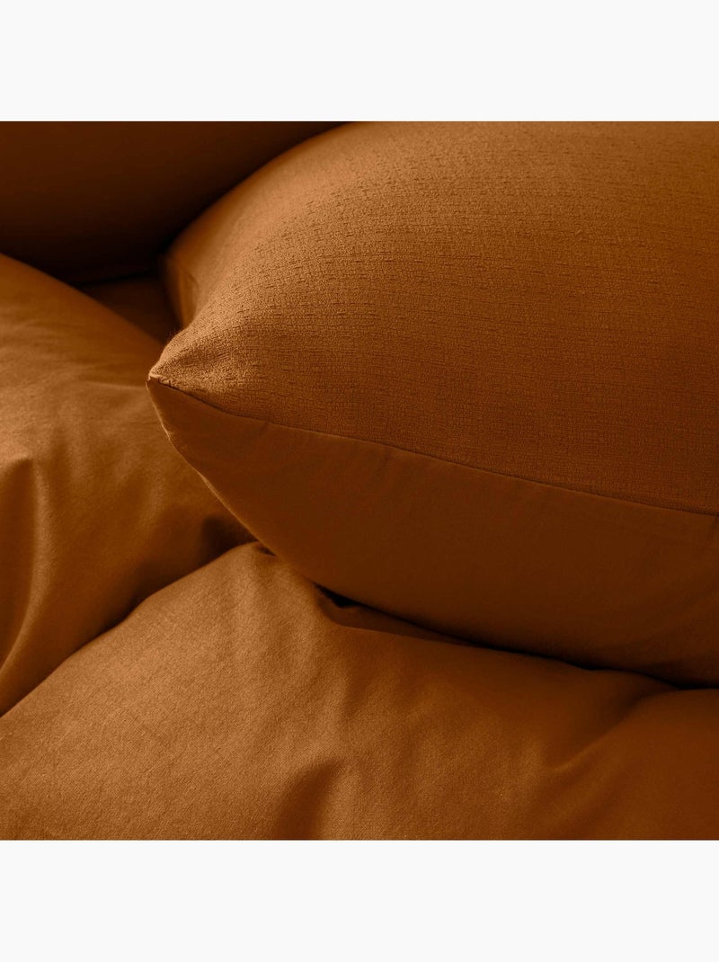 Parure de lit 3 pièces en coton tissage épais housse + taies Marron clair - Kiabi