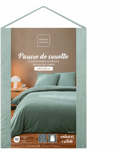 Parure de lit 3 pièces en velours côtelé uni housse + taies - Kiabi