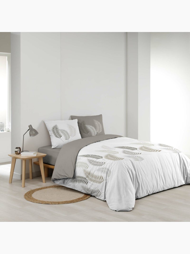 Parure de lit 3 pièces motif feuillages housse + taies Beige grès - Kiabi