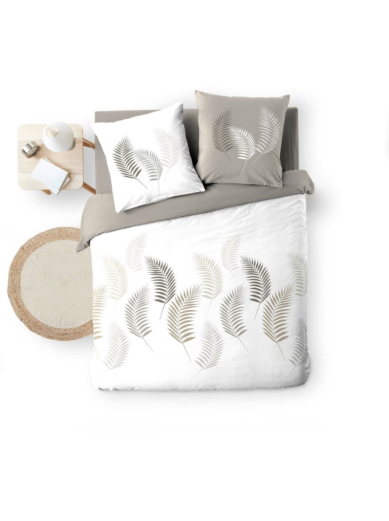 Parure de lit 3 pièces motif feuillages housse + taies Beige grès - Kiabi