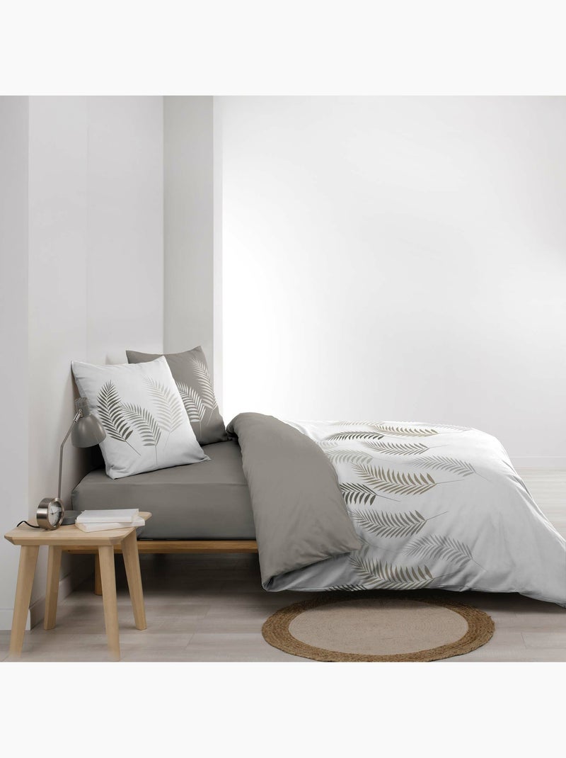 Parure de lit 3 pièces motif feuillages housse + taies Beige grès - Kiabi