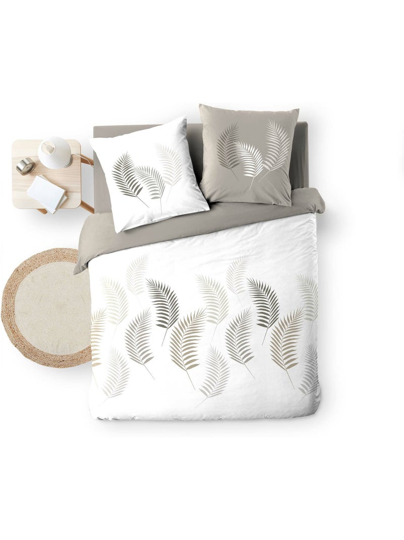 Parure de lit 3 pièces motif feuillages housse + taies Beige grès - Kiabi