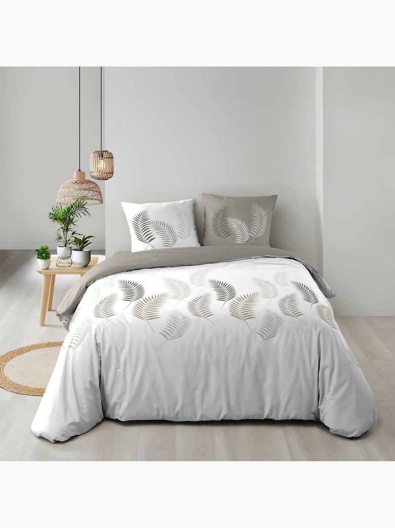 Parure de lit 3 pièces motif feuillages housse + taies Beige grès - Kiabi