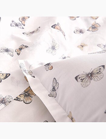 Parure de lit 3 pièces percale de coton 80 fils papillons housse + taies