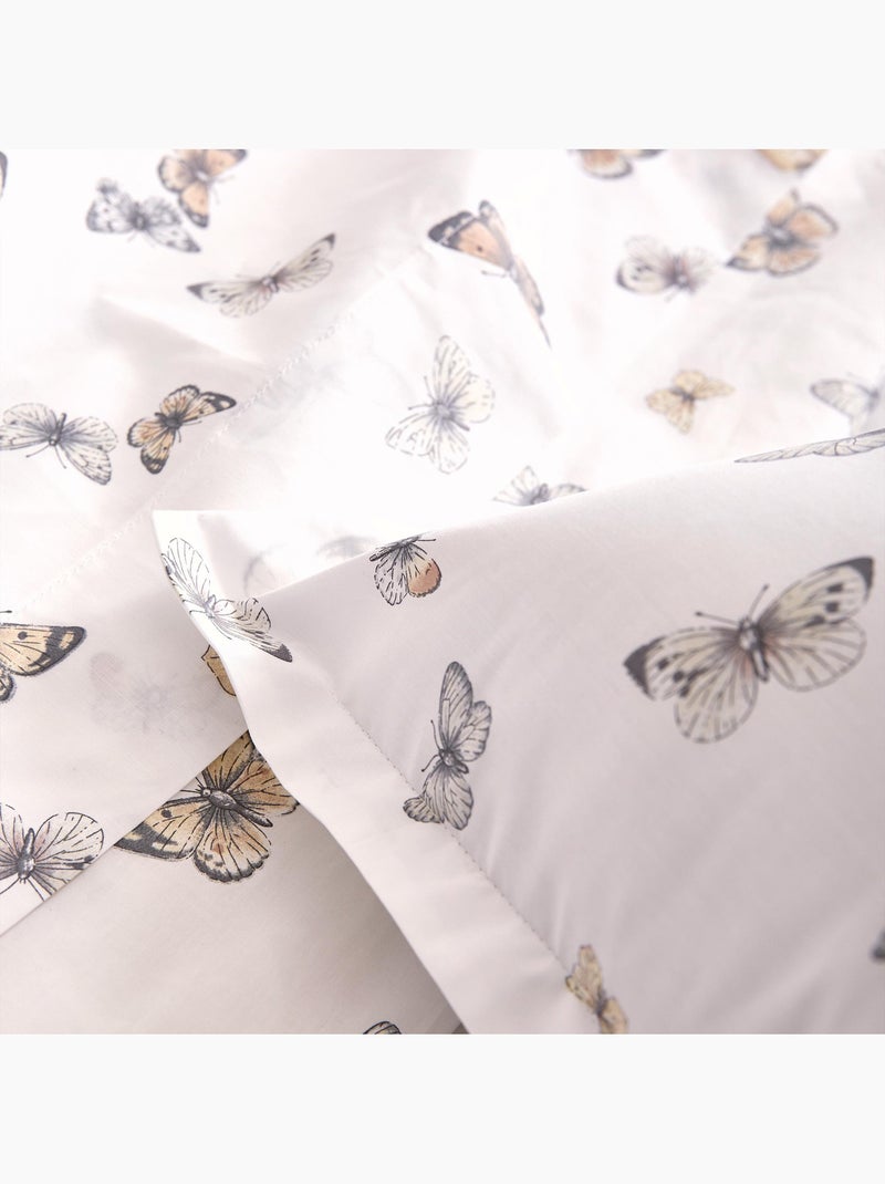 Parure de lit 3 pièces percale de coton 80 fils papillons housse + taies Blanc - Kiabi