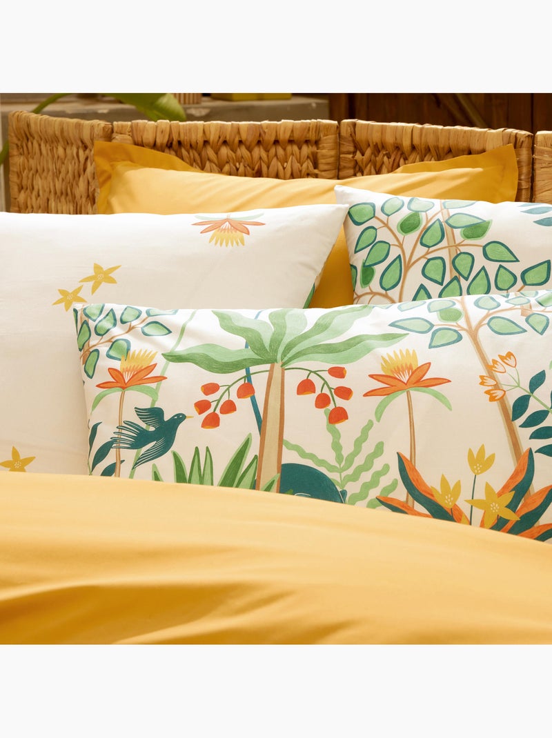 Parure de lit 3 pièces percale de coton 80 fils tropical housse + taies Vert - Kiabi