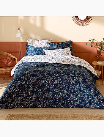 Parure de lit 3 pièces réversible satin de coton 110 fils floral housse + taies