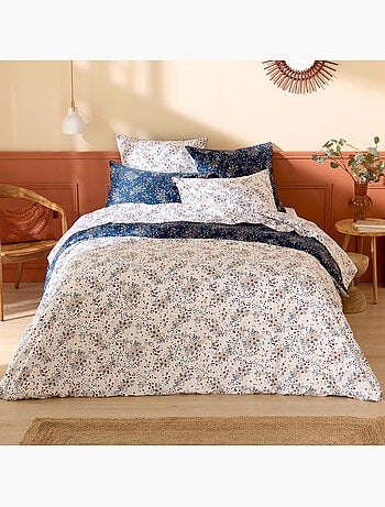 Parure de lit 3 pièces réversible satin de coton 110 fils floral housse + taies