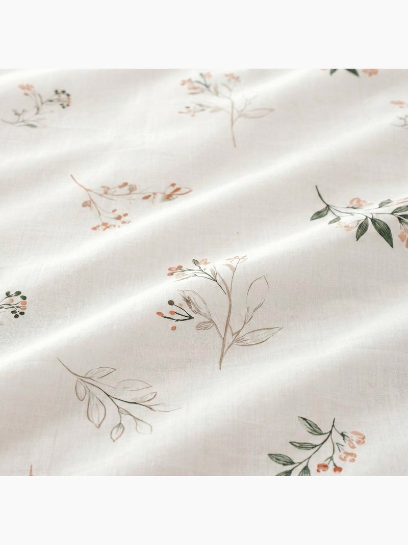 Parure de lit à motif floral, 100% coton. Blanc Vert - Kiabi