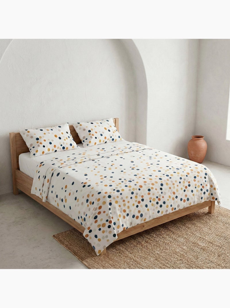 Parure de lit à pois, 100% coton. Blanc Multicolore - Kiabi