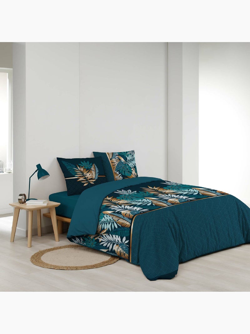 Parure de lit  alianor feuilles exotiques Bleu - Kiabi
