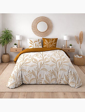 Parure de lit – coton 42 fils – motif feuillage – 2 taies assorties