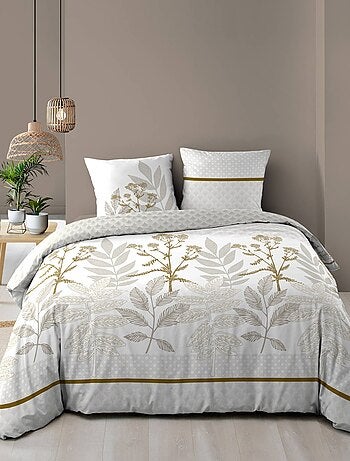 Parure de lit coton motif feuillage double face imprimée
