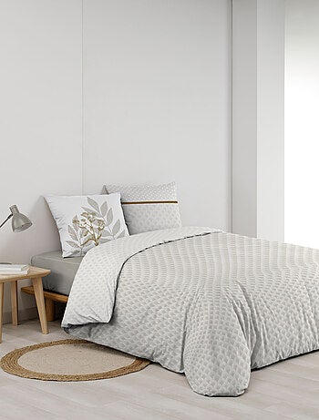 Parure de lit coton motif feuillage double face imprimée