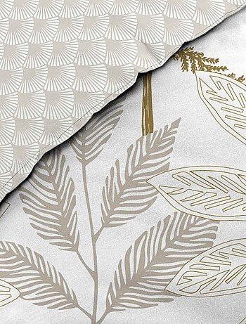 Parure de lit coton motif feuillage double face imprimée