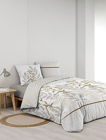 Parure de lit coton motif feuillage double face imprimée